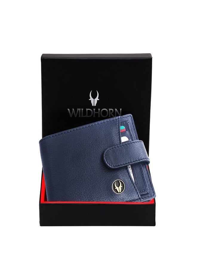 وايلدهورن محفظة جلدية للرجال من وايلد هورن مزودة بتقنية الحماية من تقنية RFID | 8 فتحات للبطاقات | قسمان للنقود | إغلاق بحلقة (أزرق) - Image 1